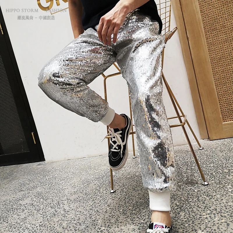 Mens Shiny Casual Sequins Pants Glitter 