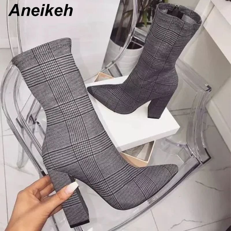 Aneikeh/новые серые пикантные ботильоны для женщин обувь с острым носком на тонких