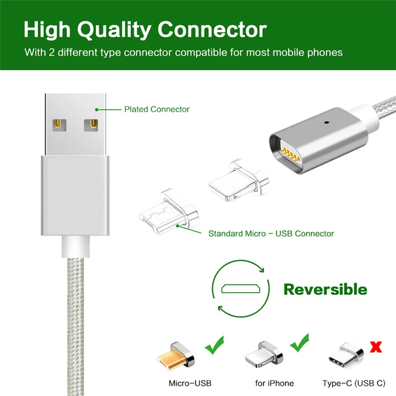 السرعوف 2 في 1 كابل مغناطيسي ل فون المصغّر usb 1 M النايلون كابل الشاحن مزامنة كابلات شحن الهاتف المحمول لسامسونج باد