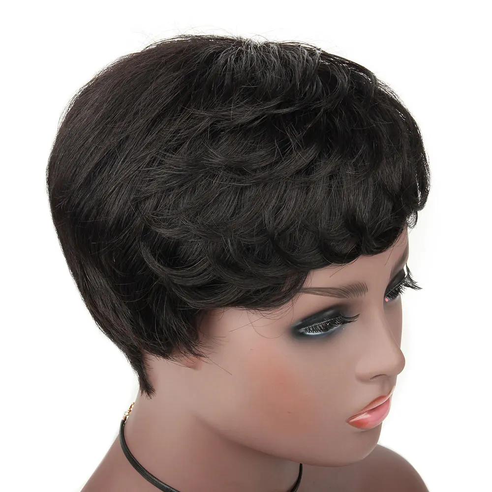 

Brazilian 6 Inch Brazilian Human Hair Wigs With Bangs For Black/White Women Machine-made 100% Remy Human Hair Extension Afro Wig