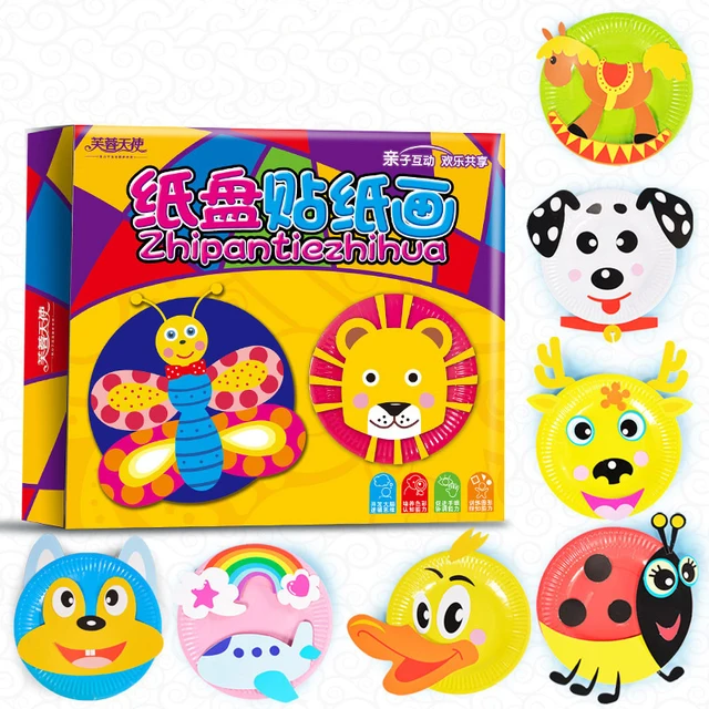  US $12.99  10PCS In A Box Children Handmade Toy DIY Cardboard Paper Plate 2 Style Kids Cartoon Animal Art Craf