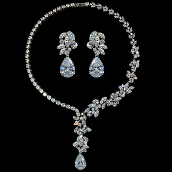

New design luxury sparkling zircon necklace earring wedding bridal jewelry set,high quality wedding/party dress accessories