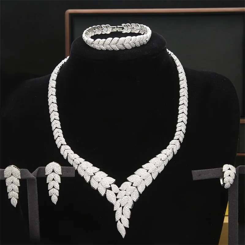 

Luxury Cubic Zircon Nigerian Jewelry Sets For Women Wedding Indian Necklace Earrings Sets Bangle Ring parure bijoux femme