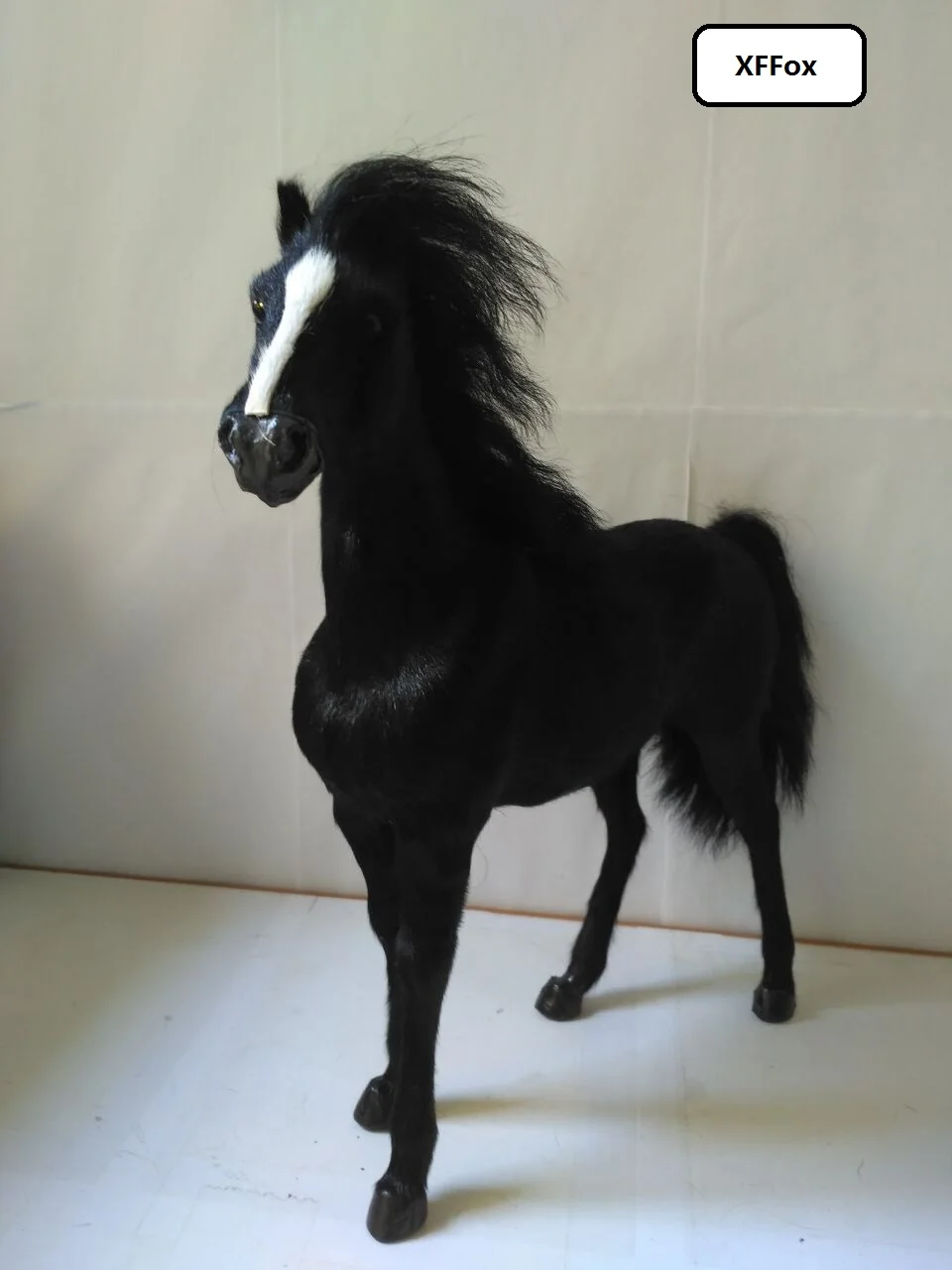 

big real life black war horse model plastic&furs simulation blood horse doll gift about 36x34cm xf1879