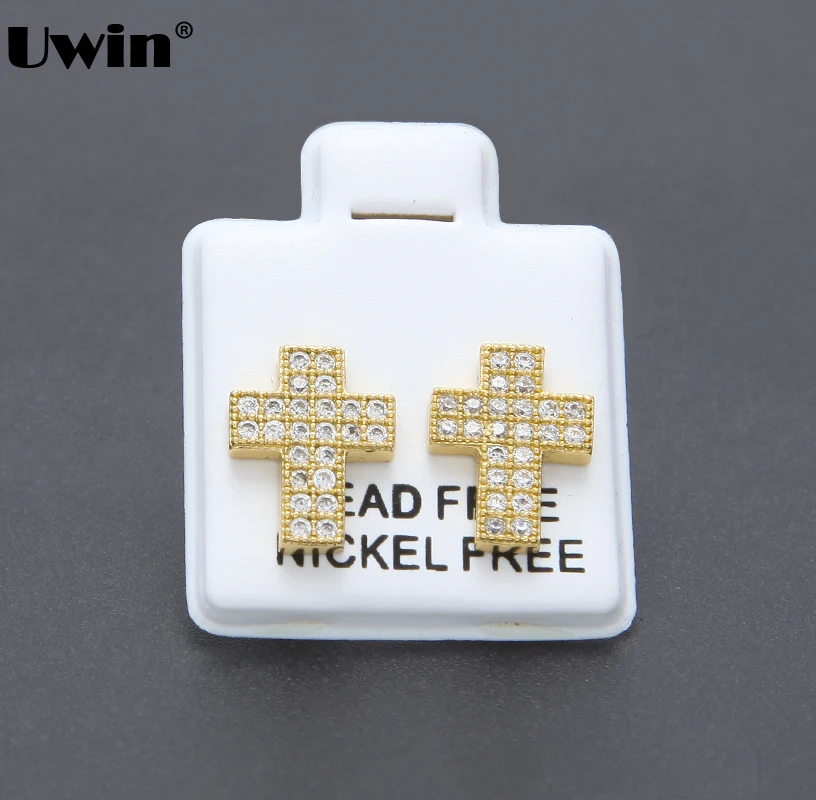 Серьги с кристаллами в виде креста, Желтая Женская Золотая Мужская модная серьги-гвоздики, новая мода, циркониевые серьги-гвоздики, Женские Ювелирные изделия