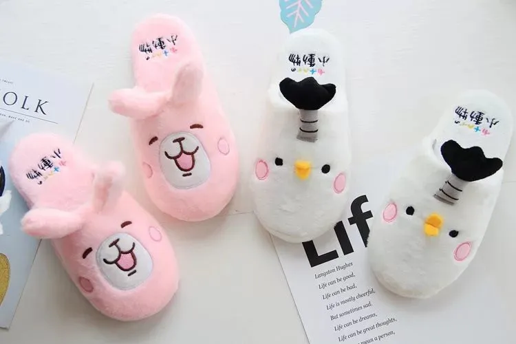 

High Quality Women Slippers Lovely Rabbit Chick Animal Flat Indoor Shoes Winter Plush Warm Home Slippers