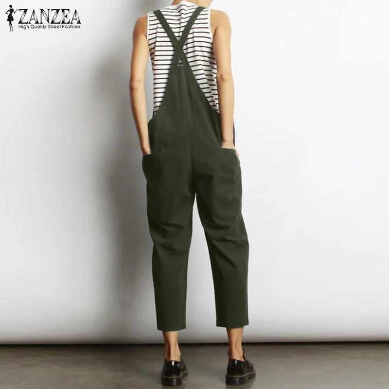 2019 ZANZEA المرأة الصلبة طويل بذلة اللفت السروال القصير وزرة النساء أنيقة Strappy و Playsuits فضفاض طويل الحريم ارتداءها بذلة