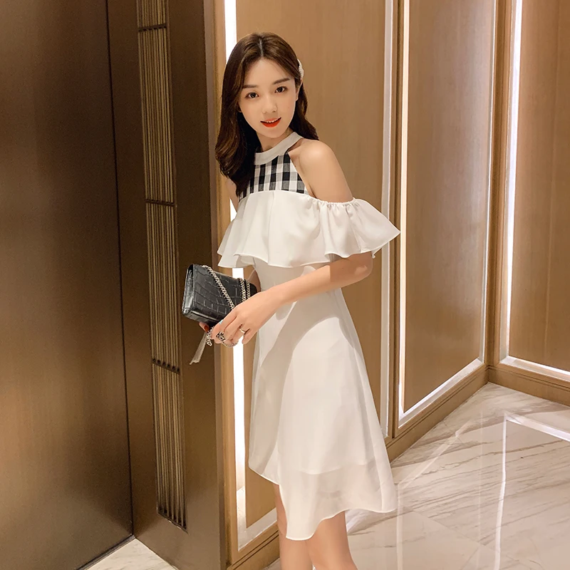 JIBAIYI Off Shoulder Elegant Slim Irregular Dress for Women Vintage Halter Sleeveless Sexy Party Dresses Splice Plaid Vestidos JIBAIYI Off Shoulder Elegant Slim Irregular Dress for Women Vintage Halter Sleeveless Sexy Party Dresses Splice Plaid Vestidos