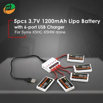 

5pcs XF POWER 3.7V 1200mAh 25C Lipo Battery JST Plug with 6-port USB Charger For Syma X5HC X5HW Drone Quadcopter