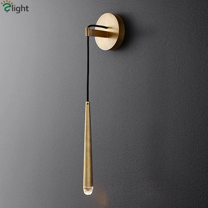 

RH Copper Gold G4 Led Wall Lamp American Retro Waterdrop Design Crystal Led Wall Light Indoor Lighting Sconces Bedsides Led Lamp
