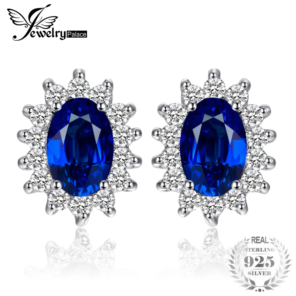

JewelryPalace Princess Diana William Kate Middleton 1.5ct Created Blue Sapphiress Stud Earrings Pure 925 Sterling Silver Jewelry