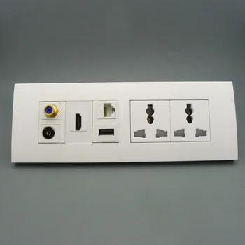 

118 wall plate with 2ports power socket, USB, hdmi, RJ45,TV,F head support DIY wall plate