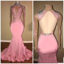 Sexy Long Evening Dress Full Sleeves 2018 robe de soiree longue Pink Evening Dress Mermaid vestido de festa deabendkleider
