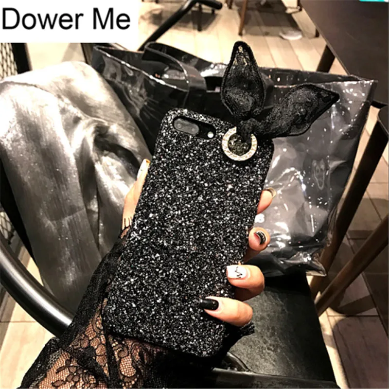 Dower Me Роскошные Модные алмаз кружева бантом с сияющими блестками жесткий черный чехол для телефона чехол для Iphone X 8 7 6 6 S плюс 5 5S SE