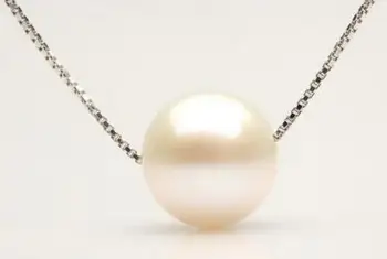 

free shipping CHARMING AAA 12MM SOUTH SEA GENUINE WHITE PEARL NECKLACE PENDANT SILVER CHAIN