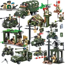 Enlighten Military Educational Building Blocks Toys For Children Gifts Army Cars Planes Helicopter Weapon Compatible With Legoe