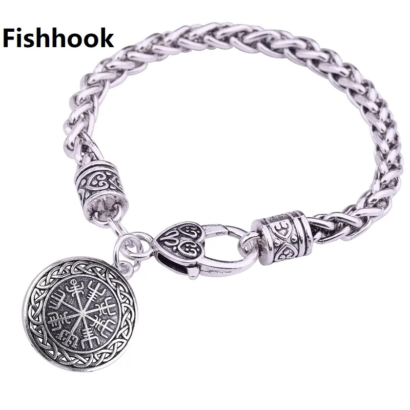 

Fishhook Dropshipping Tibet Silver Viking Norse Runes Sun Wheel Iceland Staves Irish Knot Mjolnir Charm Bracelet for Women Gift