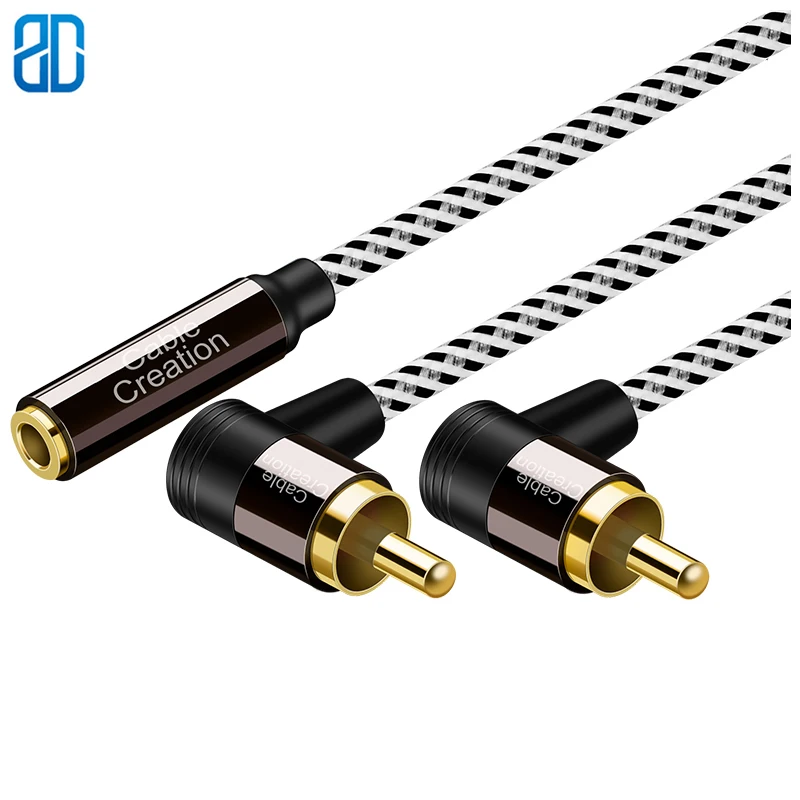 

3.5MM to RCA Stereo Audio Y Splitter 2RCA Male to 3.5MM Female 90 Degree Right Angle Cable for TV, MP3 Tablets Speakers