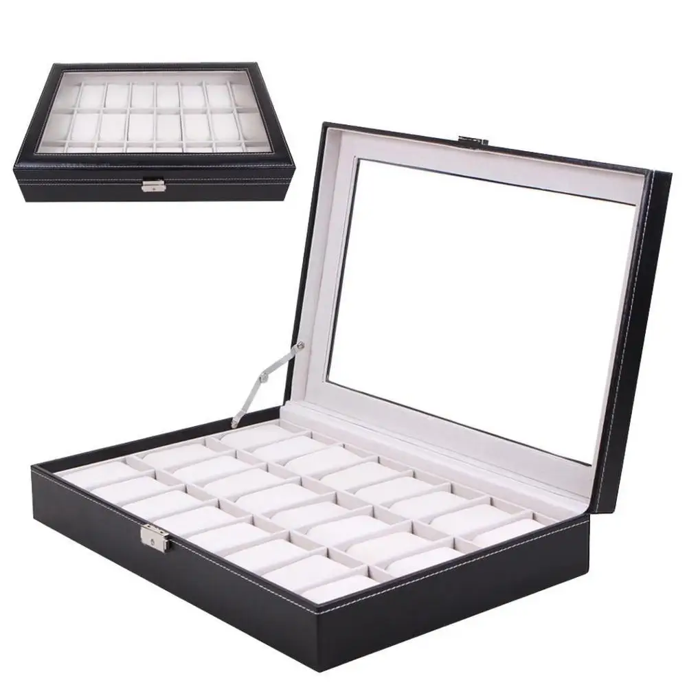 

24 Grids PU Leather Watch Box Case Holder Organizer Storage Stand for Clock Watches Boxes Rings Bracelet Jewelry Display Gift