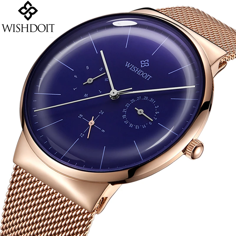 

2018 Men's Fashion Business Watch WISHDOIT Top Brand Luxury Men's Ultra-thin Quartz Watch Men Stainless Steel Waterproof Watch