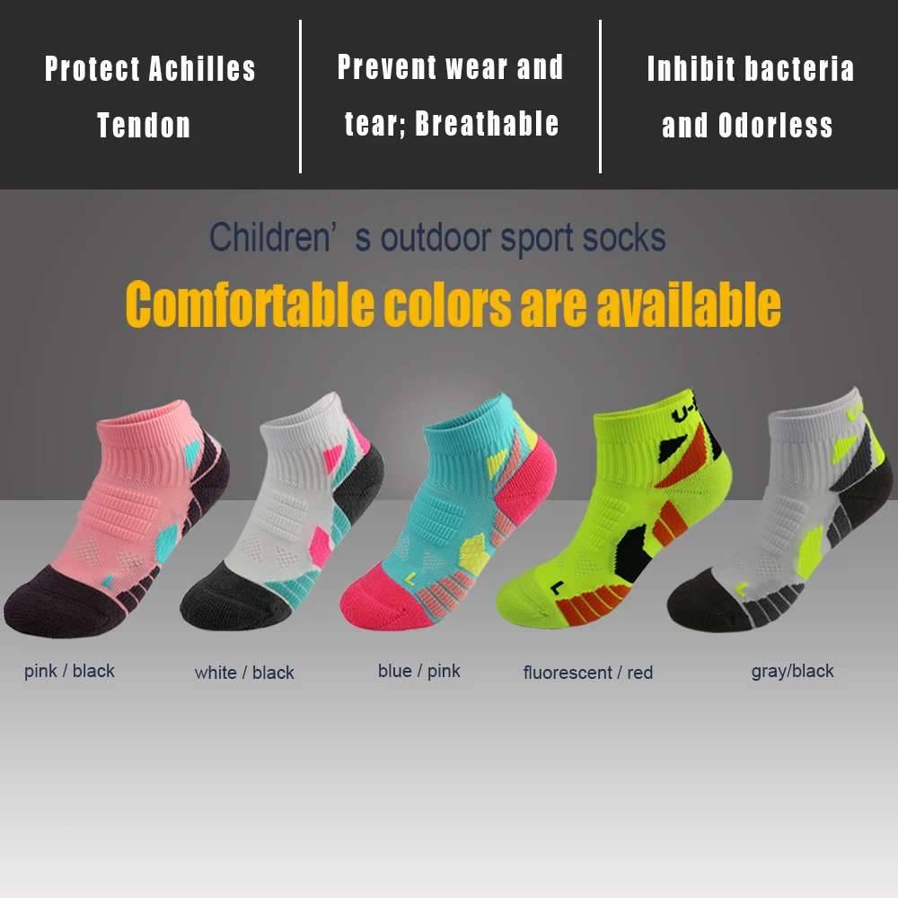 

UGUPGRADE 1Pair/Lot Children Running Sport Socks Cycling Basketball Breathable and soft Ankle Protection Comfortable Socks
