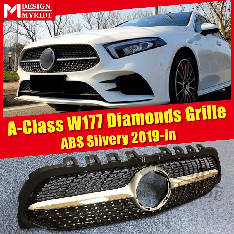 Класс W177 Спортивная решетка гриль бриллианты стиль ABS серебро без камеры A180 A200 A220