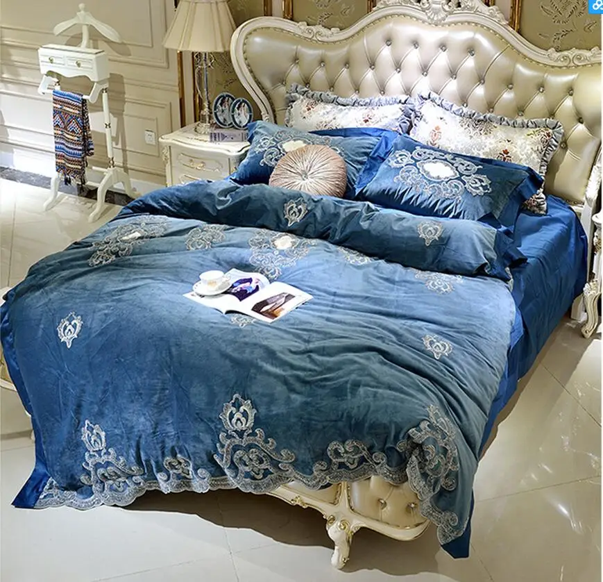 Waliicorners Luxury embroidery Bedding Sets Bedclothes Duvet/Quilt Cover AB side Bed Linen Sheet palace royal Set Queen King Size 24 QQ20190327140414