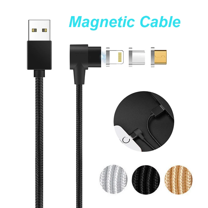 

L Shape Elbow Magnetic Charger Cable IOS/Micro USB/USB-C Type C USB Charging Cord Lead for iPhone For Samsung LG Android Phone