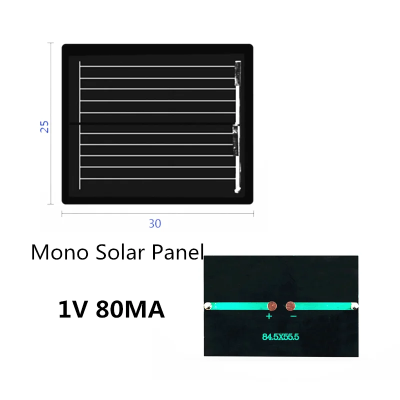 

Mini Mono Solar Panel single crystal 1V 80MA Solar System DIY For Battery Cell Phone Chargers