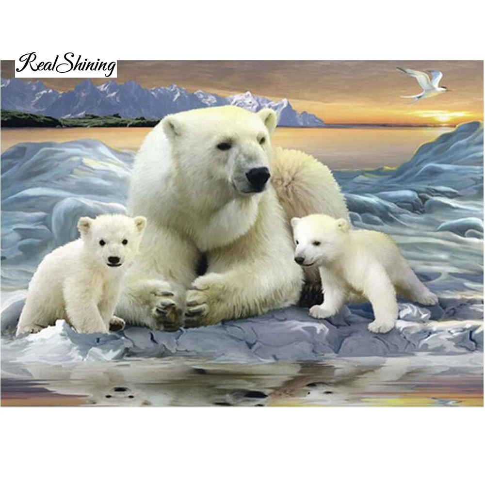 REALSHINING 3D Алмазная живопись Polar Кристальный Медвежонок картина из квадратных