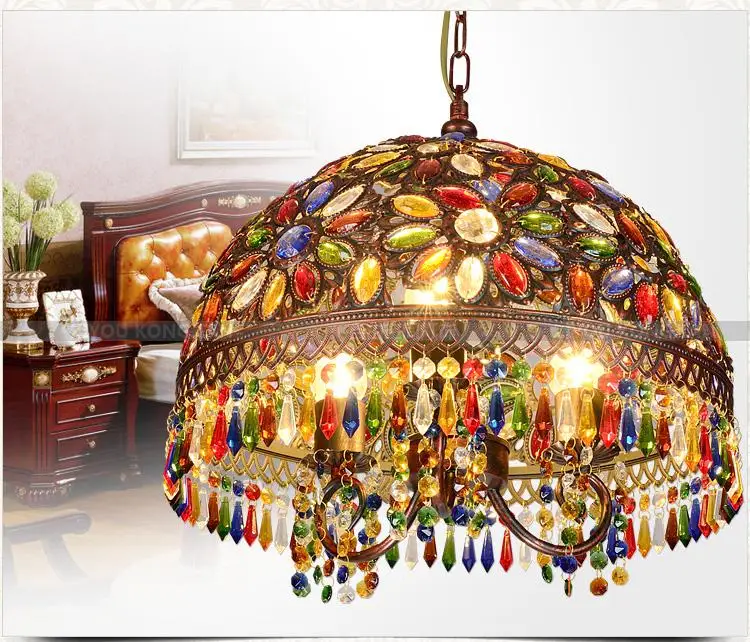 

12inch Bohemia Mediterranean retro multicolor bronze wrought iron pendant lamp restaurant bedroom lamp