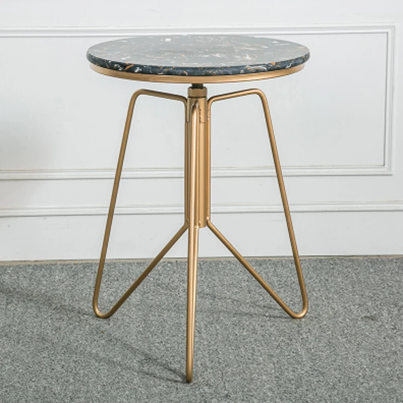 Marble End Table Metal Legs Height Adjusted Round Coffee Table