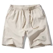 Хит, модные мужские шорты, летние льняные мужские шорты, повседневные тонкие однотонные пляжные шорты-бермуды