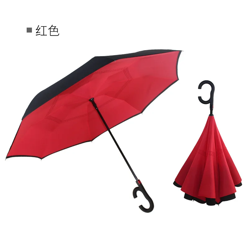 Складные зонты с двойным слоем, перевернутый зонтик с держателем для рук, защита от дождя и ветра для женщин