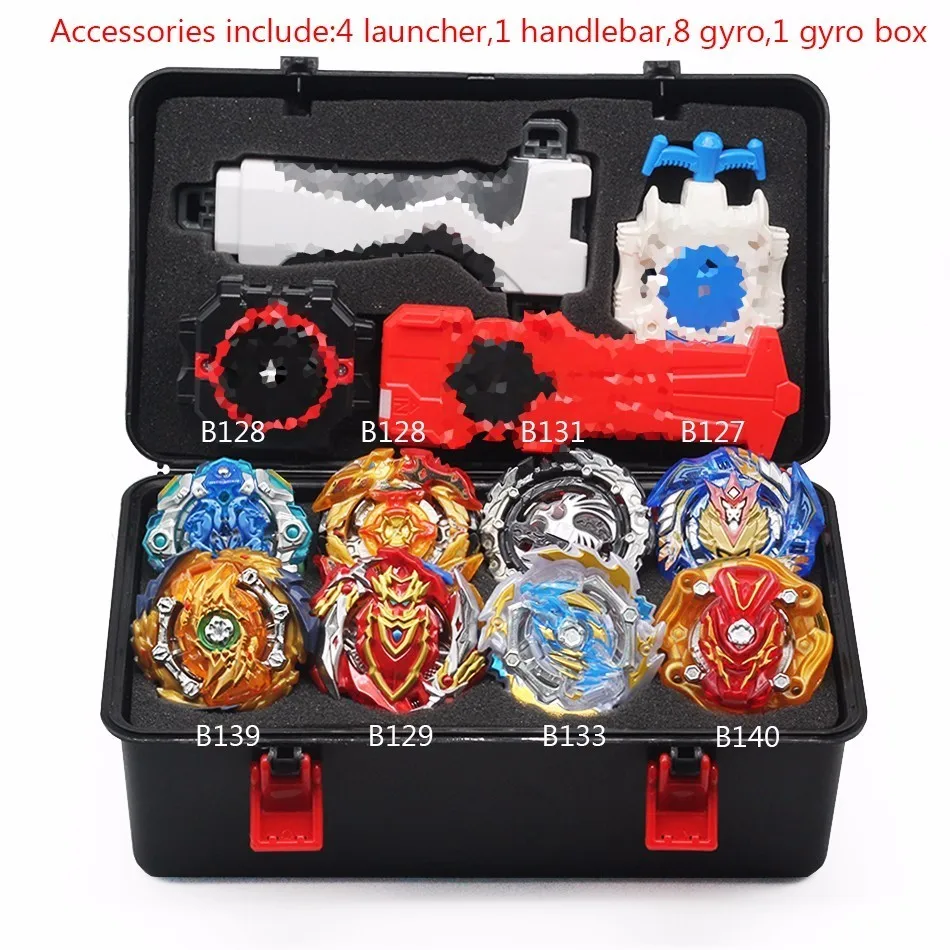 

Top Beyblade Burst B140 Bey Blade Toy Metal Funsion Bayblade Set Storage Box With Handle Launcher Plastic Box Toys For Children