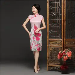 Китайские традиционные Стиль Cheongsam элегантный женские ручной работы и пуговицы платье воротник-стойка сексуальная длина до колена платье