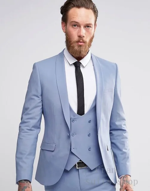 2018 Newest Light Blue Groomsmen Shawl Lapel Mens Wedding Suits 2018 Newest Light Blue Groomsmen Shawl Lapel Mens Wedding Suits Groom Tuxedos Costume 3 Pieces Men