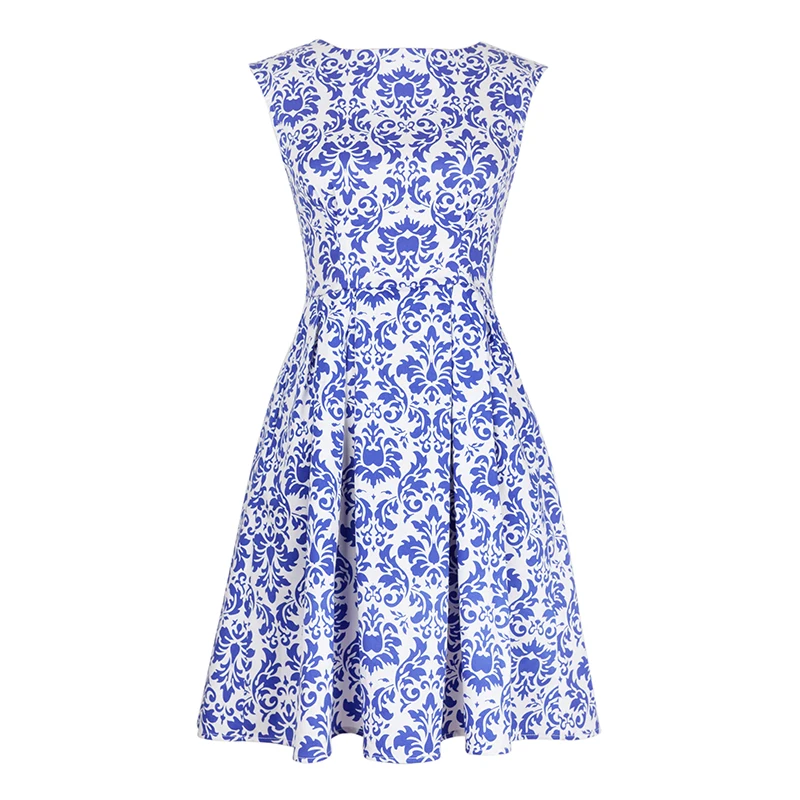 

Retro high waist dress 2017 spring and summer new women's blue and white porcelain printed elegant fashion dress