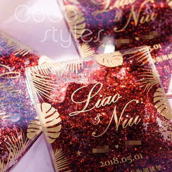 Cocostyles personalized silk screen lucid acrylic invitation card with red shimmering powder design - 32869121041