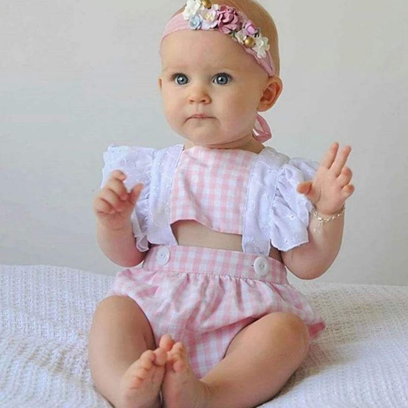 

Summer Newborn Baby Girls Flare Sleeve Plaid Pattern Bodysuit Cotton One-Piece Jumpsuit Kids Baby Outfits Clothes 2019