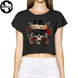 SAMCUSTOM Camisetas Настоящее короткие Пистолеты N' Roses 3D Печать Лето Уличная мода футболка анархии Голый живот сексуальные футболка Для женщин