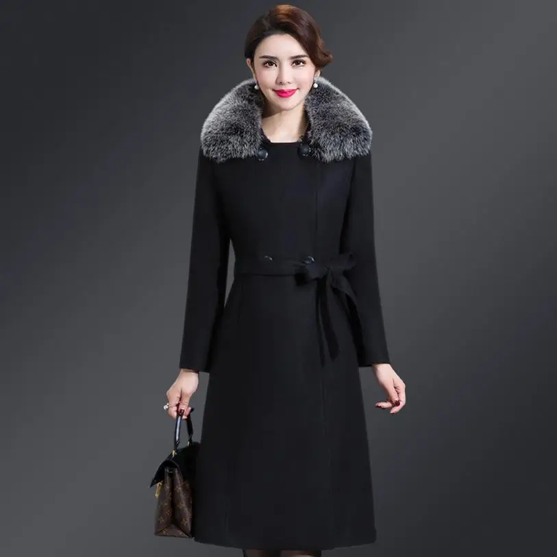 Fourrure Femmes Long Mode Col 2018 Laine Femme Chaud De Tan wine Survêtement Mince Pardessus Manteaux purple L1145 Red Black Cachemire Hiver light Élégant Dames Nouvelles blue q88xz0E7