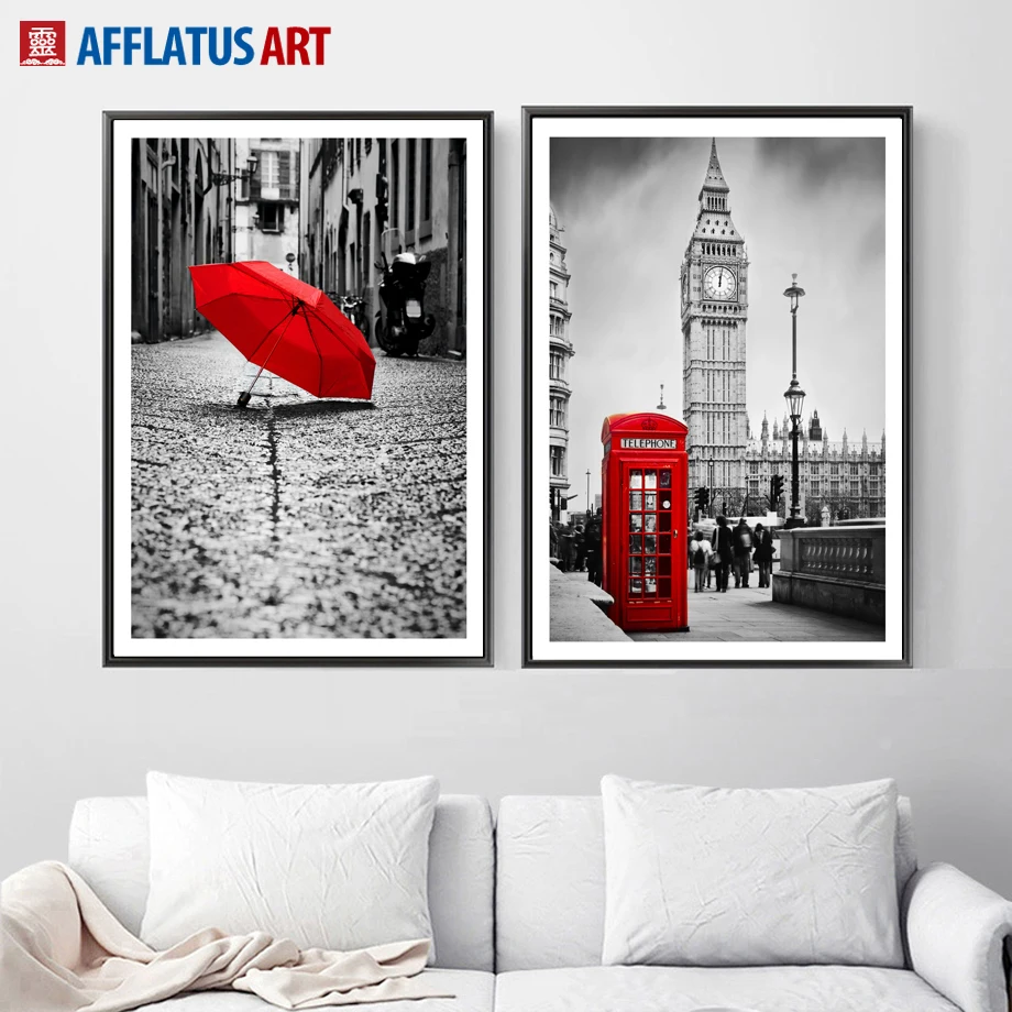 

London Big Ben Umbrellas Landscape Wall Art Canvas Painting Nordic Posters And Prints Wall Pictures For Living Room Home Decor