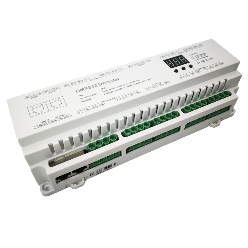 DMX512 декодер DC12V-24V 5А* 24CH Max 120A 2880 Вт выход RGB/RGBW декодер полосы RJ45 подключить светодиодный экран 24 канала DMX декодер