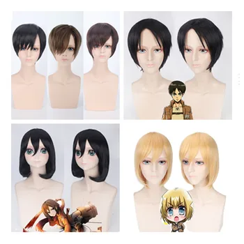 

Shingeki No Kyojin Anime Attack On Titan Wigs Mikasa Levi Sasha Eren Cosplay Costume Black Yellow And Brown Short Hair