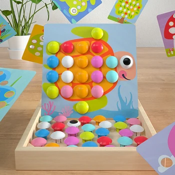 

3D Wooden Puzzles Toys Children Composite Picture Puzzle Creative Mosaic Mushroom Nail Kit Button Art Kids Toys