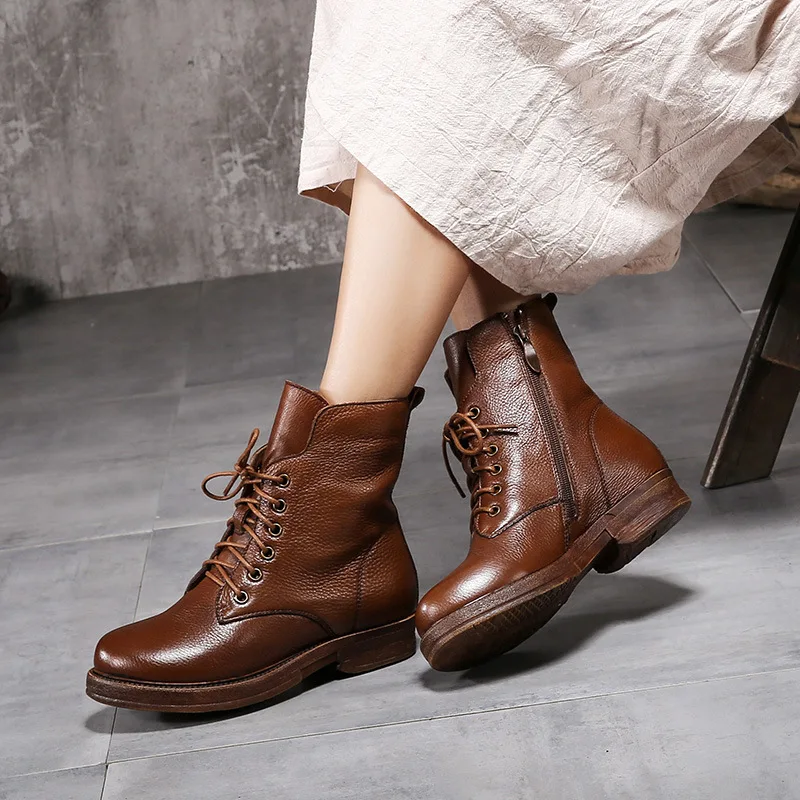 

2019 Autumn Winter Fashions Women Martin Boots Zipper Flat Bottomed Low Heel Warm Leather Plush Boots Leather Boots
