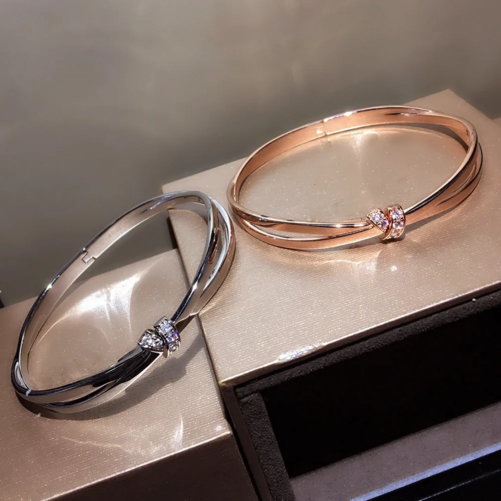 

New Pure 925 Sterling Silver Fashion Rose/White Gold bowknot Bracelet For Women Party Daily Jewelry color personality Bracelet