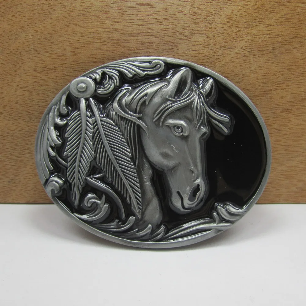 

BuckleClub retro western horse head jeans gift belt buckle FP-02209 pewter finish for men 4cm width loop drop shipping