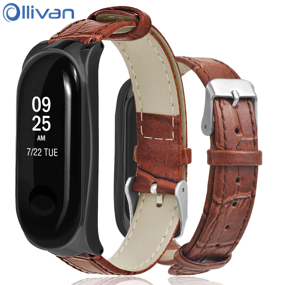 

Colorful Miband 3 Strap Leather Smart Watch band for Xiaomi Mi Band 3 Smart bracelet Metal Buckle Bamboo Black Rose Gold Case